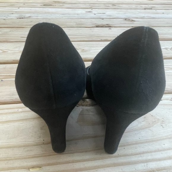 Kate Spade Black Suede Peep-Toe Wedges size 7.5 - Picture 13 of 14
